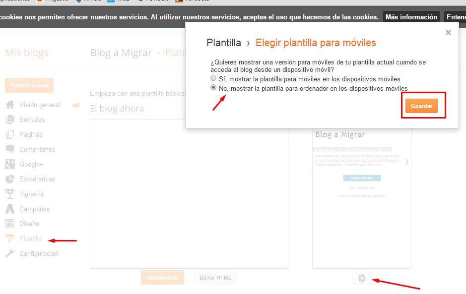 Borrar plantilla para móviles en Blogger Eliminar plantilla para móviles en Blogger