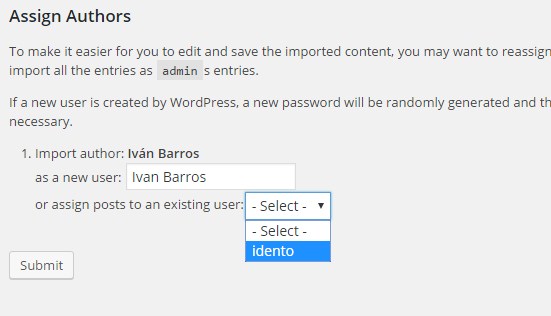 Seleccionar Autor Importar de blogger a wordpress