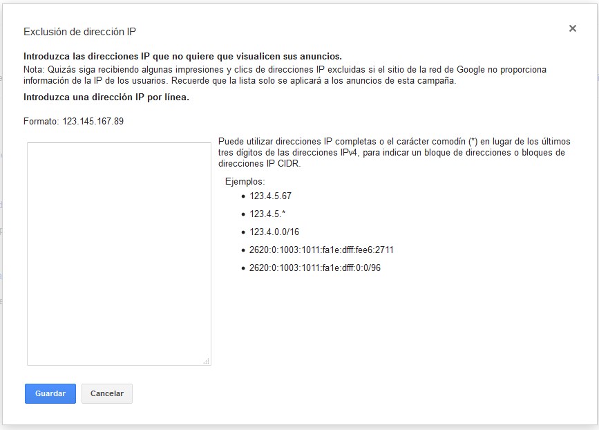 Clics no válidos adwords - Panel de exclusión de direcciones IPs Clics no válidos adwords - Panel de exclusión de direcciones IPs