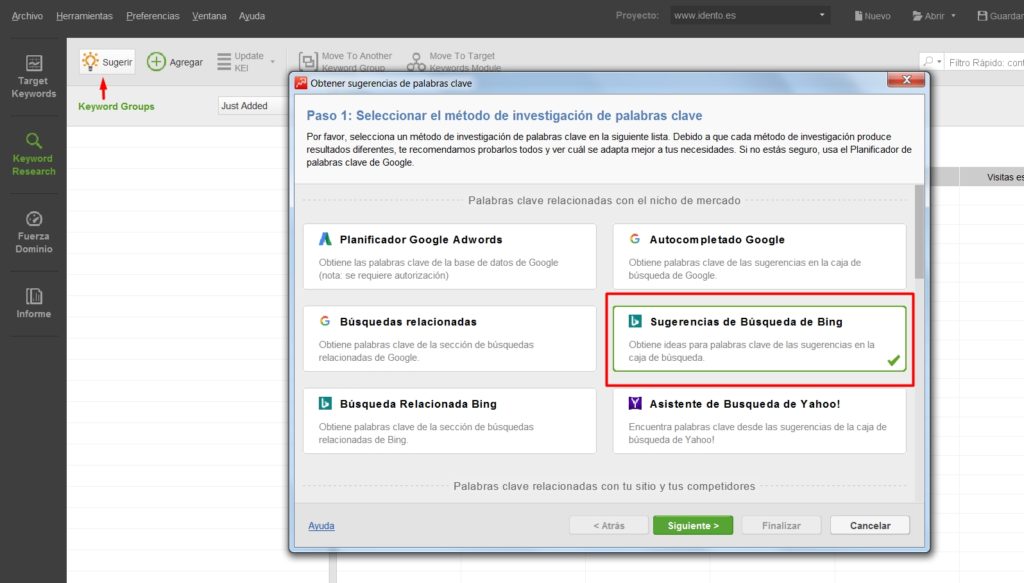 Sugerencias de Búsqueda de Bing Palabras clave sugeridas en Bing