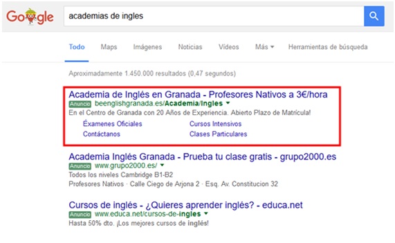 Expanded Text Ads - Ejemplo de anuncio expandido visualizado en las SERP Expanded Text Ads - Ejemplo de anuncio expandido visualizado en las SERP